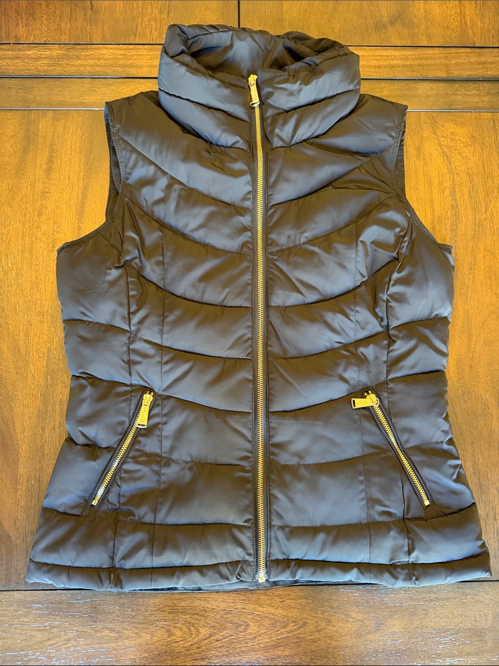 Calvin Klein Black Puffer Vest with Gold Zippers